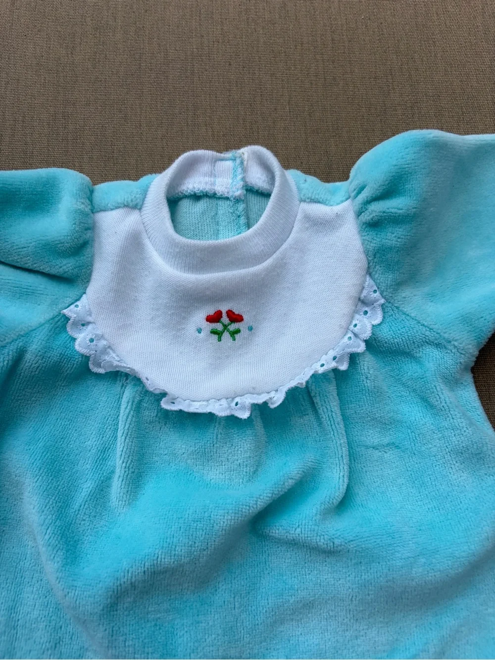 American Doll Bitty Baby Plush Velour Footed One-Piece with Embroidered Bib